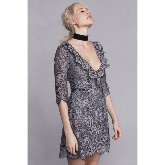 For Love and Lemons Theodora Black Lace Mini Dress Sz Large Floral Ruffle Party - Picture 10 of 16